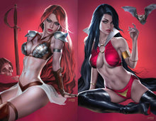 Load image into Gallery viewer, VAMPIRELLA #672 & RED SONJA DEATH & THE DEVIL #2 (JOSH BURNS VIRGIN SET OF 4)