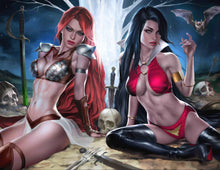 Load image into Gallery viewer, VAMPIRELLA #672 & RED SONJA DEATH & THE DEVIL #2 (JOSH BURNS VIRGIN SET OF 4)