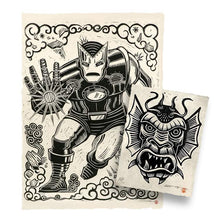 Load image into Gallery viewer, Attack Peter - Iron Man Hand Stamp w/Bonus Fin Fang Foom - Artist Proof Black Print ( Limited to 25)

